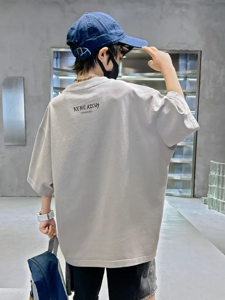 Kids Summer T-Shirt Grey Big Graphic Short Sleeve - Image 5