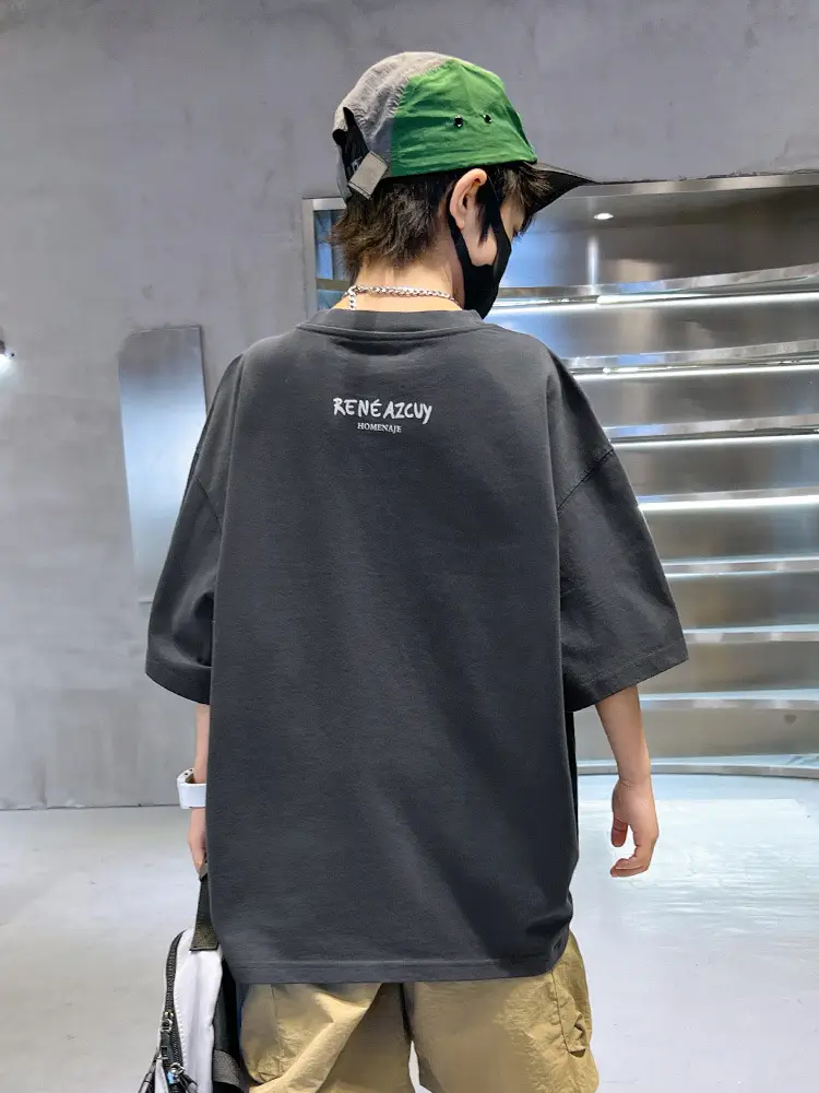 Kids Summer T-Shirt Grey Big Graphic Short Sleeve - Image 6