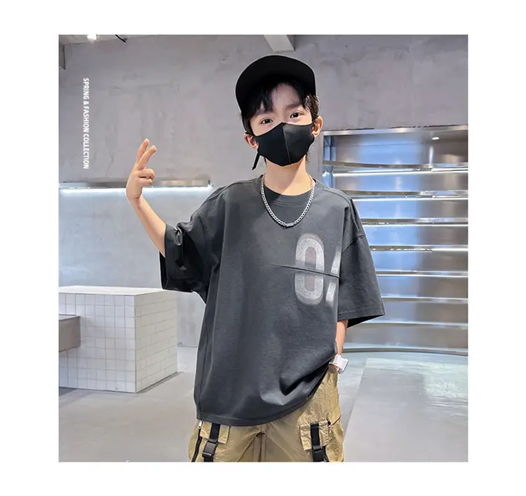 Kids Summer T-Shirt Grey Big Graphic Short Sleeve — feature 10