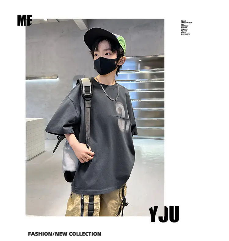 Kids Summer T-Shirt Grey Big Graphic Short Sleeve — feature 11
