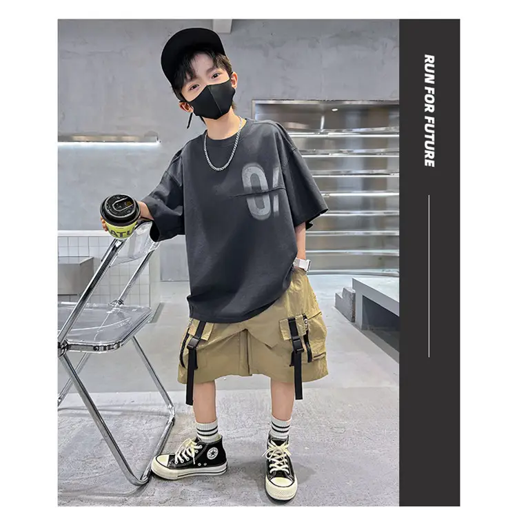 Kids Summer T-Shirt Grey Big Graphic Short Sleeve — feature 12