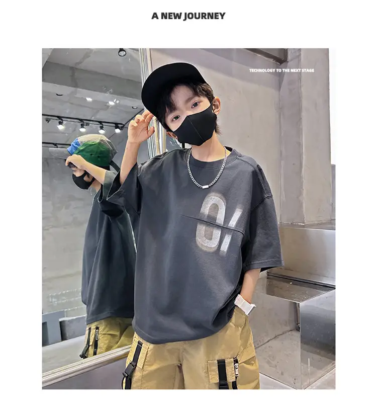Kids Summer T-Shirt Grey Big Graphic Short Sleeve — feature 13
