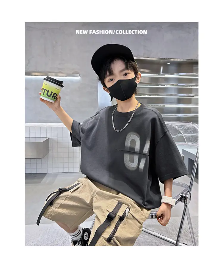 Kids Summer T-Shirt Grey Big Graphic Short Sleeve — feature 14