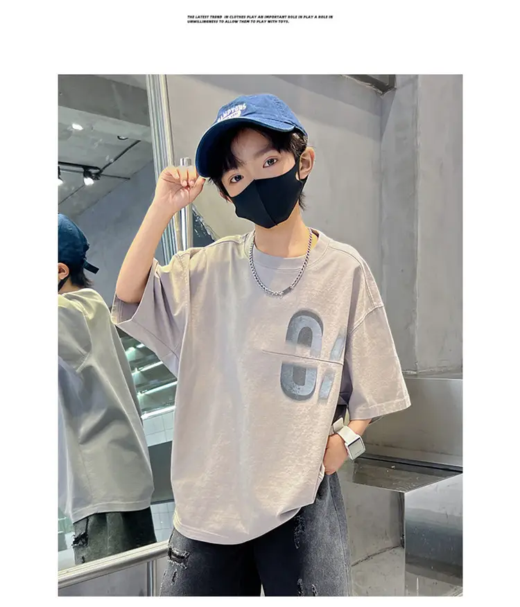 Kids Summer T-Shirt Grey Big Graphic Short Sleeve — feature 15