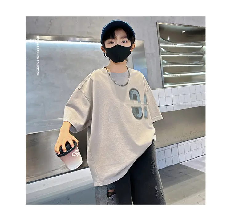 Kids Summer T-Shirt Grey Big Graphic Short Sleeve — feature 17