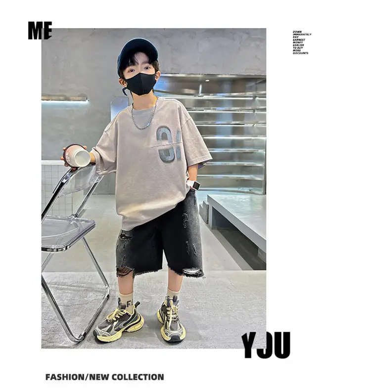 Kids Summer T-Shirt Grey Big Graphic Short Sleeve — feature 18
