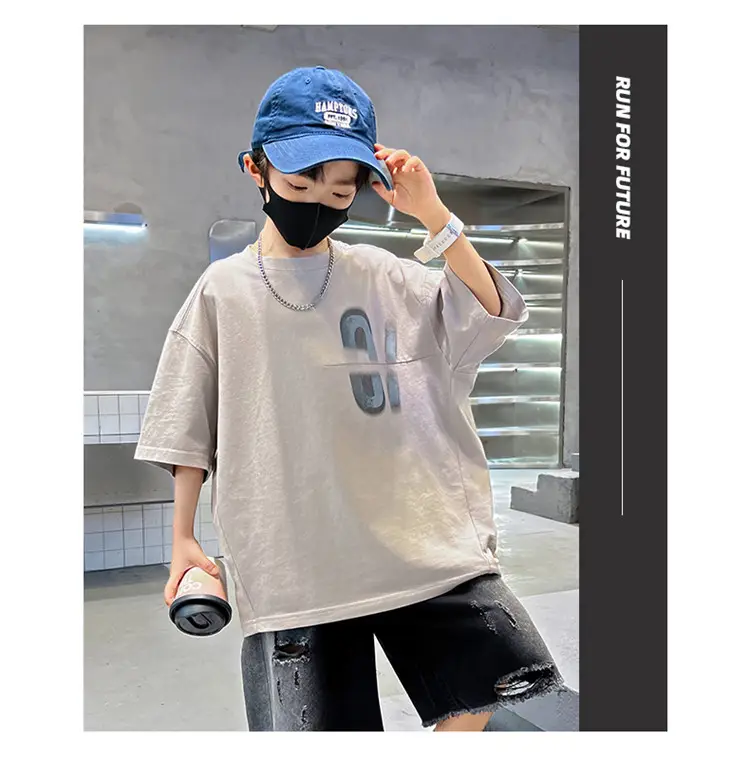 Kids Summer T-Shirt Grey Big Graphic Short Sleeve — feature 19