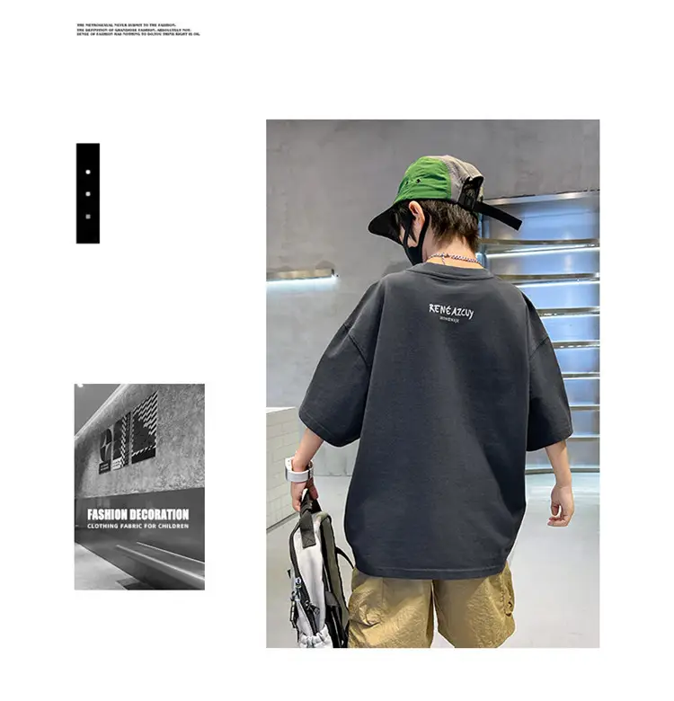 Kids Summer T-Shirt Grey Big Graphic Short Sleeve — feature 9
