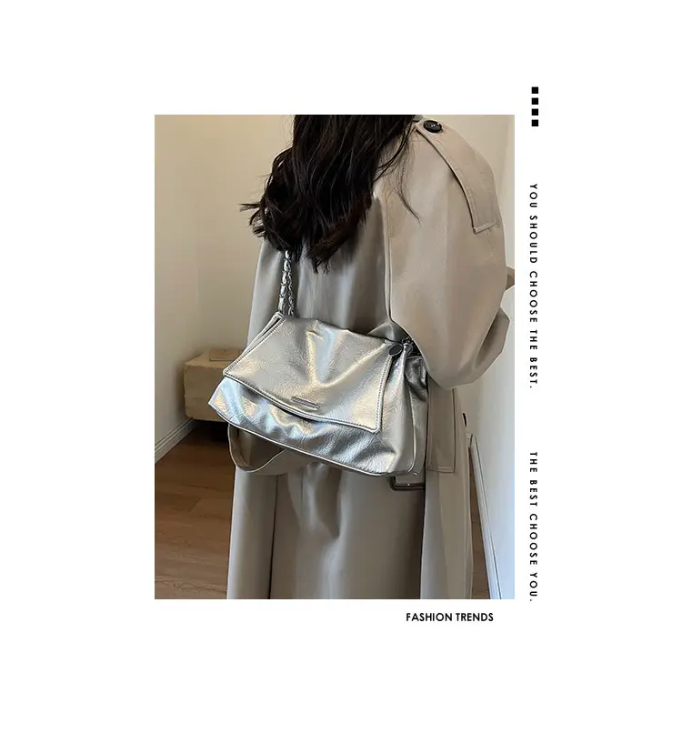 Silver Chain Shoulder Bag for Women Casual Commute — feature 4