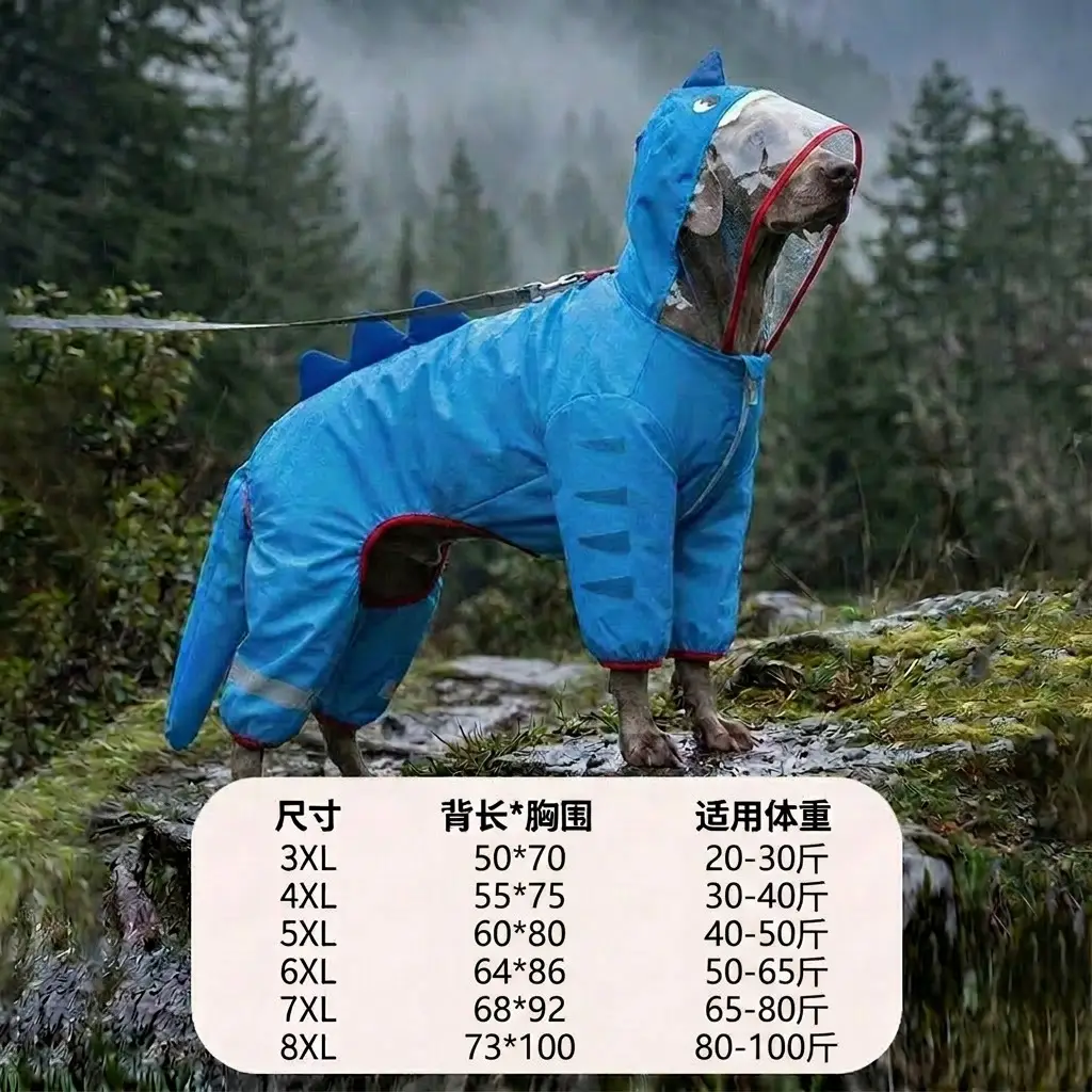All-Season Outdoor Four-Legged Large Dog Raincoat Full-Body Cover for Medium and Large Dogs Like Border Collies and Golden Retrievers, Pet Clothing