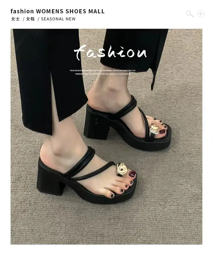 Fashion Women's High-heeled Sandals 2025 New Thick Heel Thick-soled Two-wear Sandals and Slippers Women's Summer Outer Wear Thong Sandals — feature 1