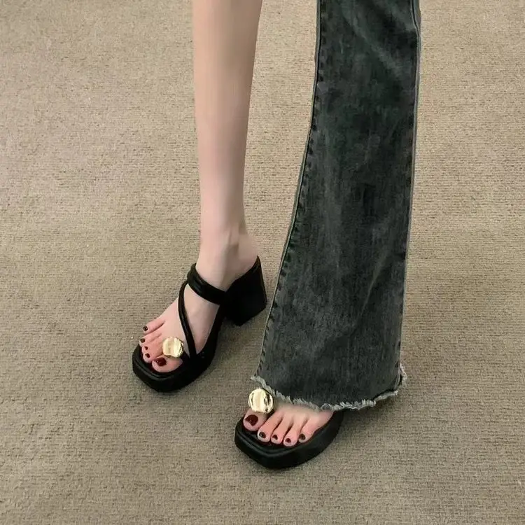 Fashion Women's High-heeled Sandals 2025 New Thick Heel Thick-soled Two-wear Sandals and Slippers Women's Summer Outer Wear Thong Sandals — feature 12