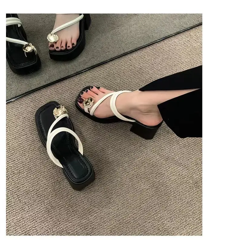 Fashion Women's High-heeled Sandals 2025 New Thick Heel Thick-soled Two-wear Sandals and Slippers Women's Summer Outer Wear Thong Sandals — feature 2