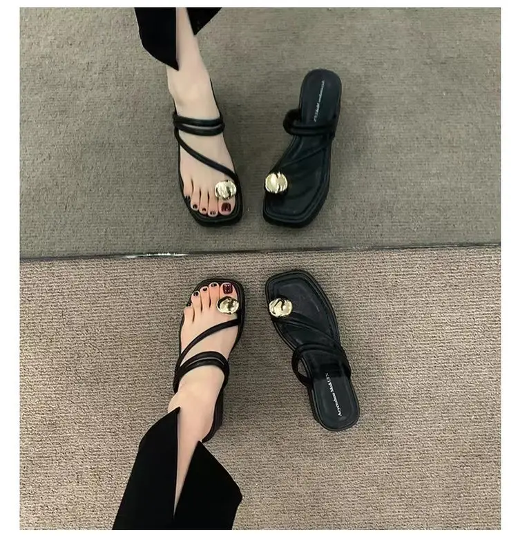 Fashion Women's High-heeled Sandals 2025 New Thick Heel Thick-soled Two-wear Sandals and Slippers Women's Summer Outer Wear Thong Sandals — feature 3
