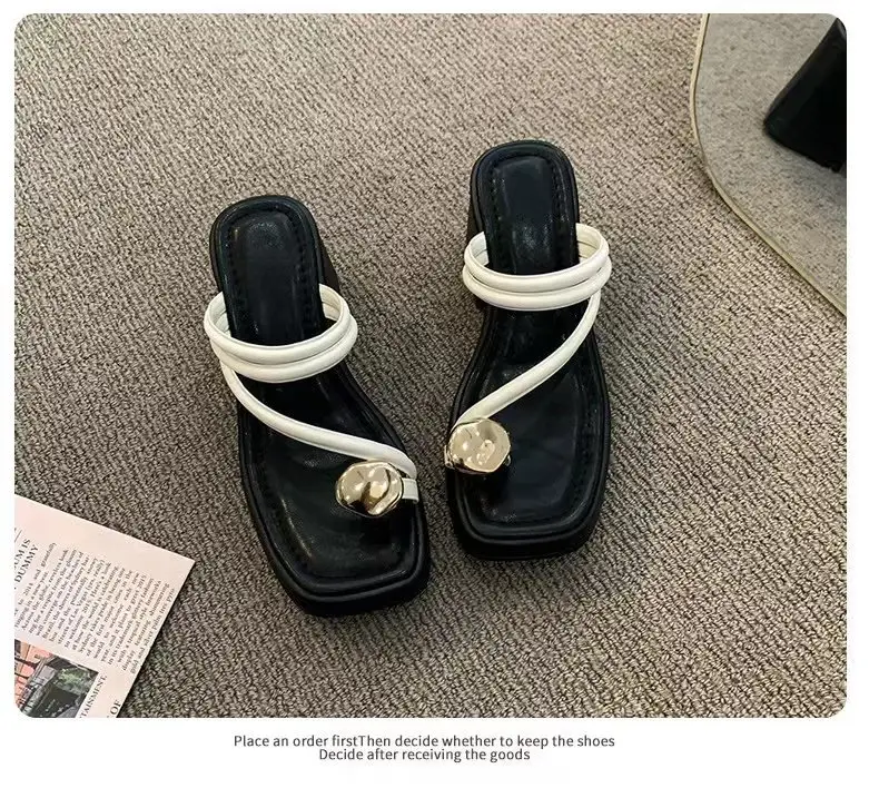 Fashion Women's High-heeled Sandals 2025 New Thick Heel Thick-soled Two-wear Sandals and Slippers Women's Summer Outer Wear Thong Sandals — feature 7