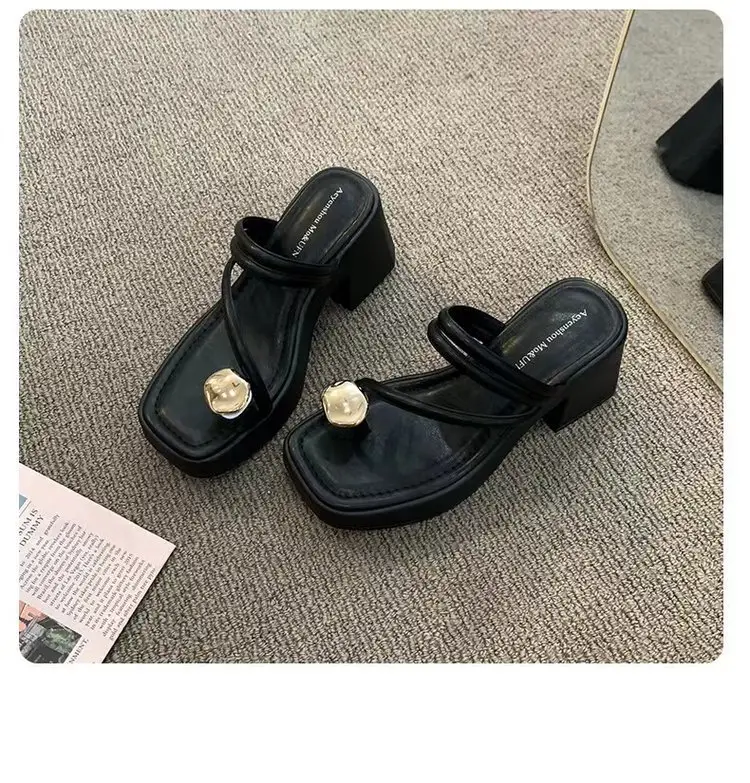 Fashion Women's High-heeled Sandals 2025 New Thick Heel Thick-soled Two-wear Sandals and Slippers Women's Summer Outer Wear Thong Sandals — feature 8