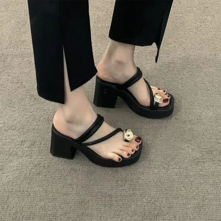 Fashion Women's High-heeled Sandals 2025 New Thick Heel Thick-soled Two-wear Sandals and Slippers Women's Summer Outer Wear Thong Sandals — feature 9