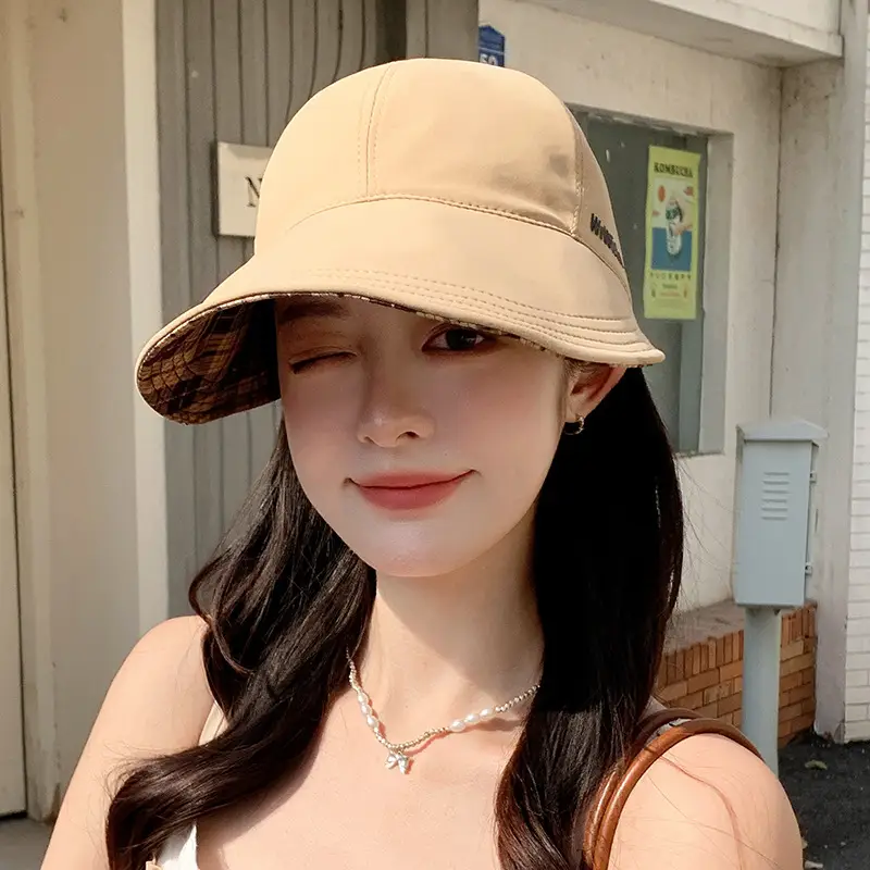 Women Beige Brim Sun Hat with Adjustable Strap - Image 8