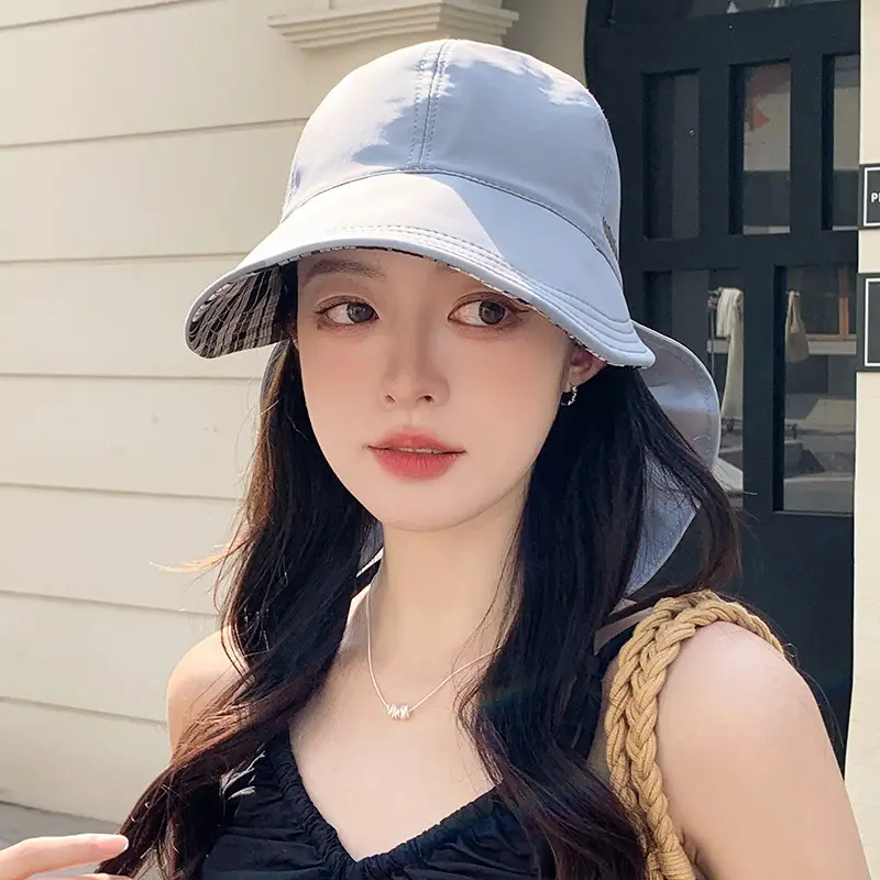 Women Beige Brim Sun Hat with Adjustable Strap - Image 10