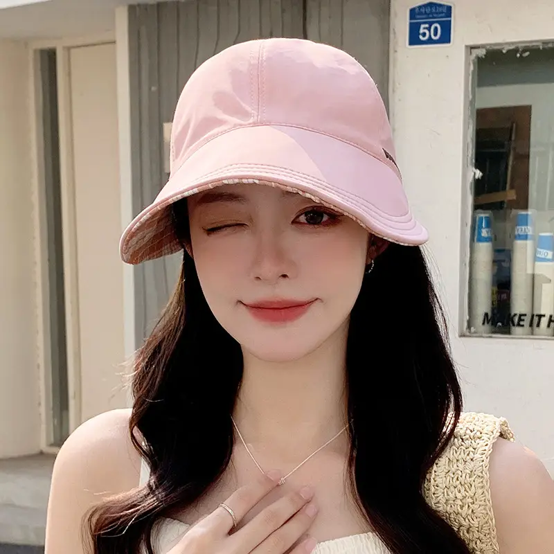 Women Beige Brim Sun Hat with Adjustable Strap - Image 4