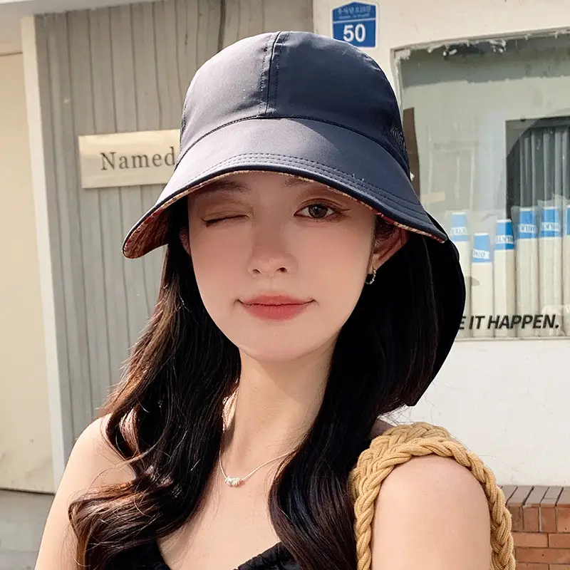 Women Beige Brim Sun Hat with Adjustable Strap - Image 5