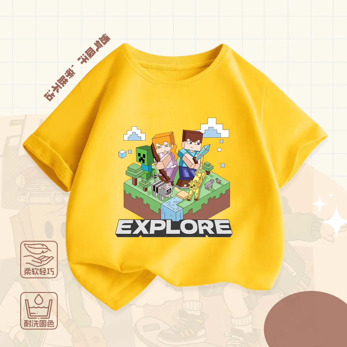 Boys Minecraft Printed Cotton T-Shirt Summer Loose Fit - Image 5