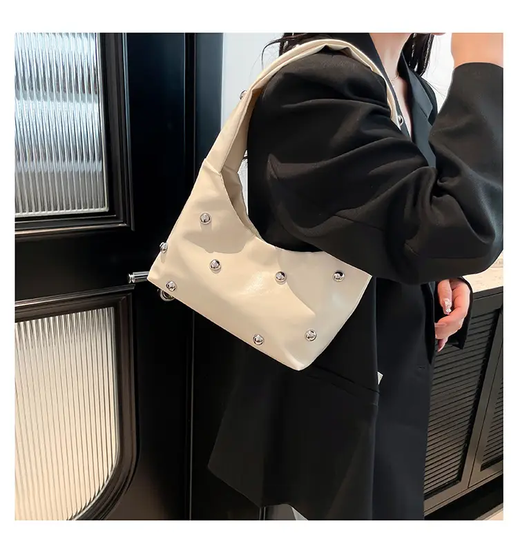 White Rivet Shoulder Bag for Women 2025 Spring — feature 13