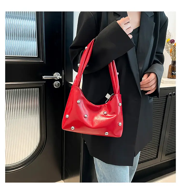 White Rivet Shoulder Bag for Women 2025 Spring — feature 9