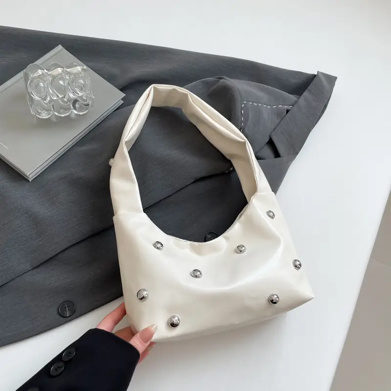 White Rivet Shoulder Bag for Women 2025 Spring - Image 2