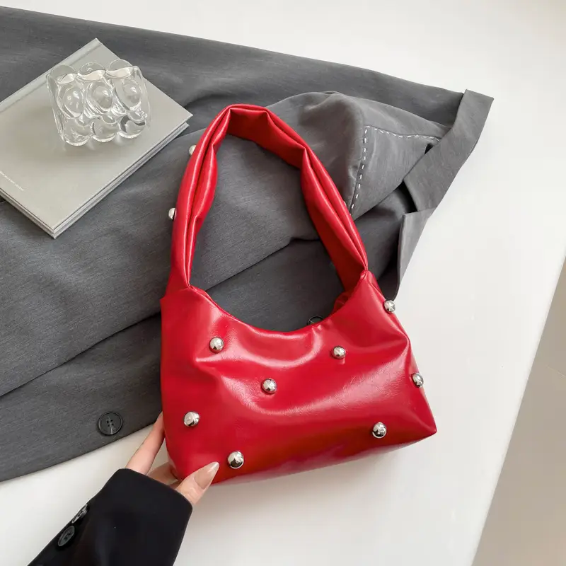 White Rivet Shoulder Bag for Women 2025 Spring - Image 3