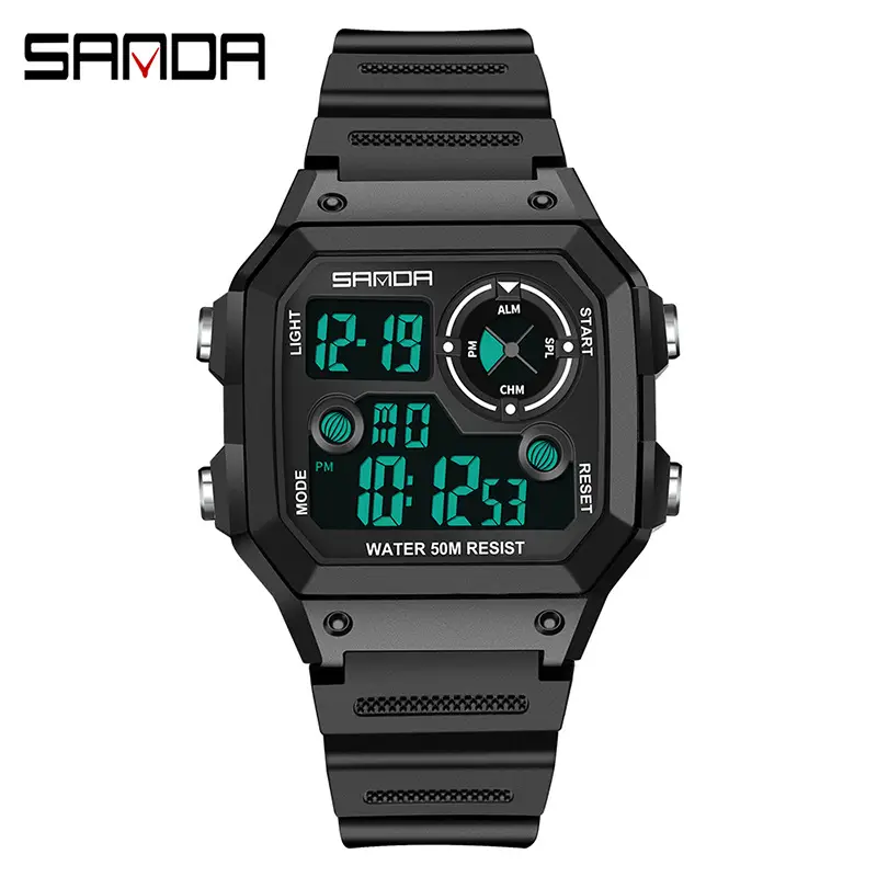 Sanda Men's Square Digital Watch Black Waterproof - Image 13