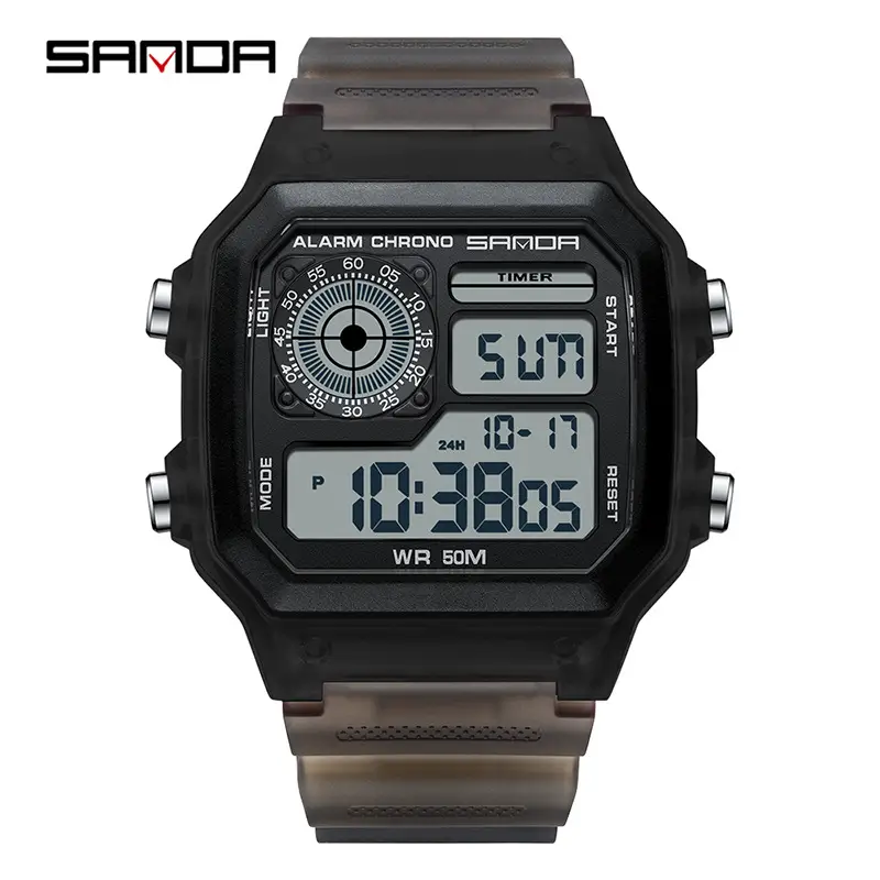 Sanda Men's Square Digital Watch Black Waterproof - Image 4