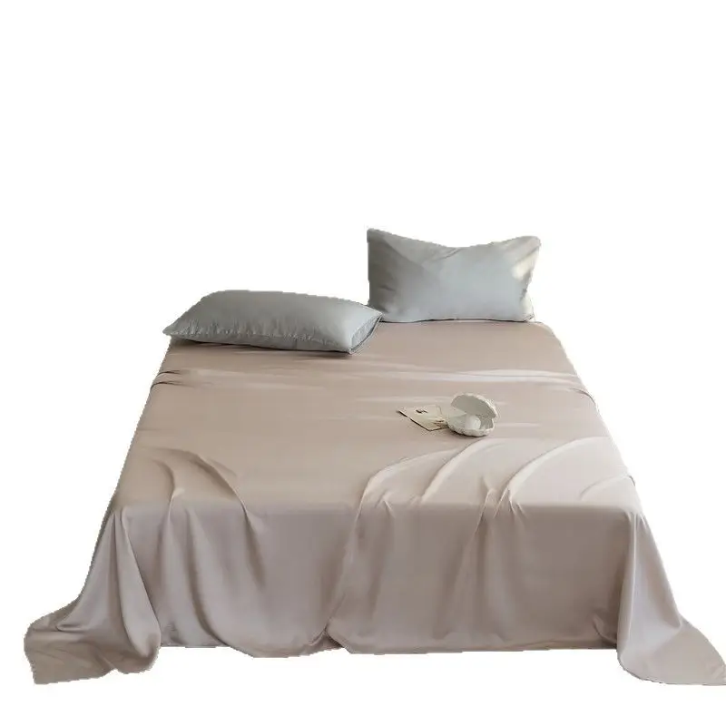 Light Luxury 60-Count Lenzing Tencel Double Solid Color Bed Sheet, Simple Solid Color Summer Silky Double-Sided Ice Silk for Sleeping Naked