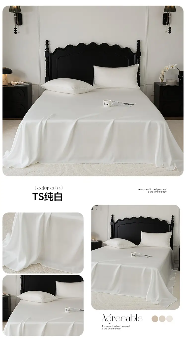 Light Luxury 60-Count Lenzing Tencel Double Solid Color Bed Sheet, Simple Solid Color Summer Silky Double-Sided Ice Silk for Sleeping Naked — feature 11