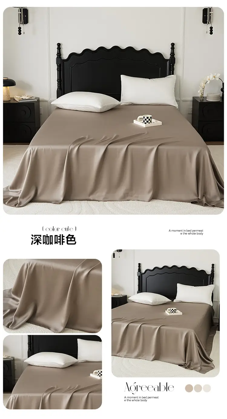 Light Luxury 60-Count Lenzing Tencel Double Solid Color Bed Sheet, Simple Solid Color Summer Silky Double-Sided Ice Silk for Sleeping Naked — feature 21
