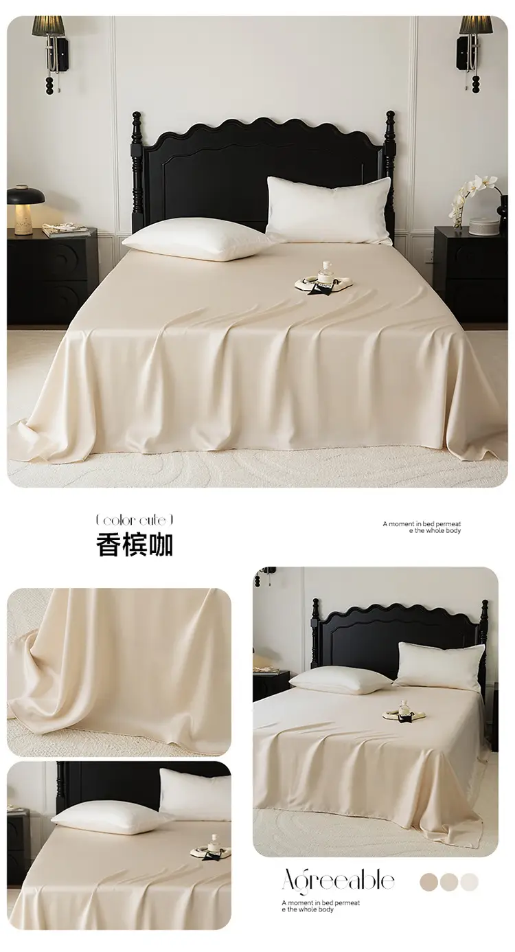 Light Luxury 60-Count Lenzing Tencel Double Solid Color Bed Sheet, Simple Solid Color Summer Silky Double-Sided Ice Silk for Sleeping Naked — feature 24