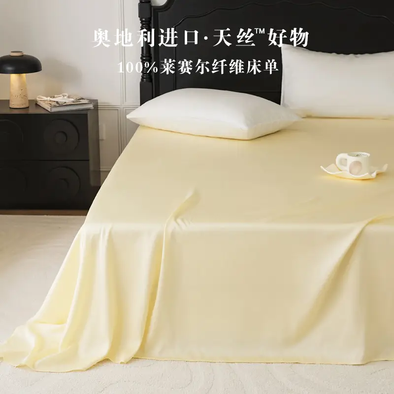 Light Luxury 60-Count Lenzing Tencel Double Solid Color Bed Sheet, Simple Solid Color Summer Silky Double-Sided Ice Silk for Sleeping Naked