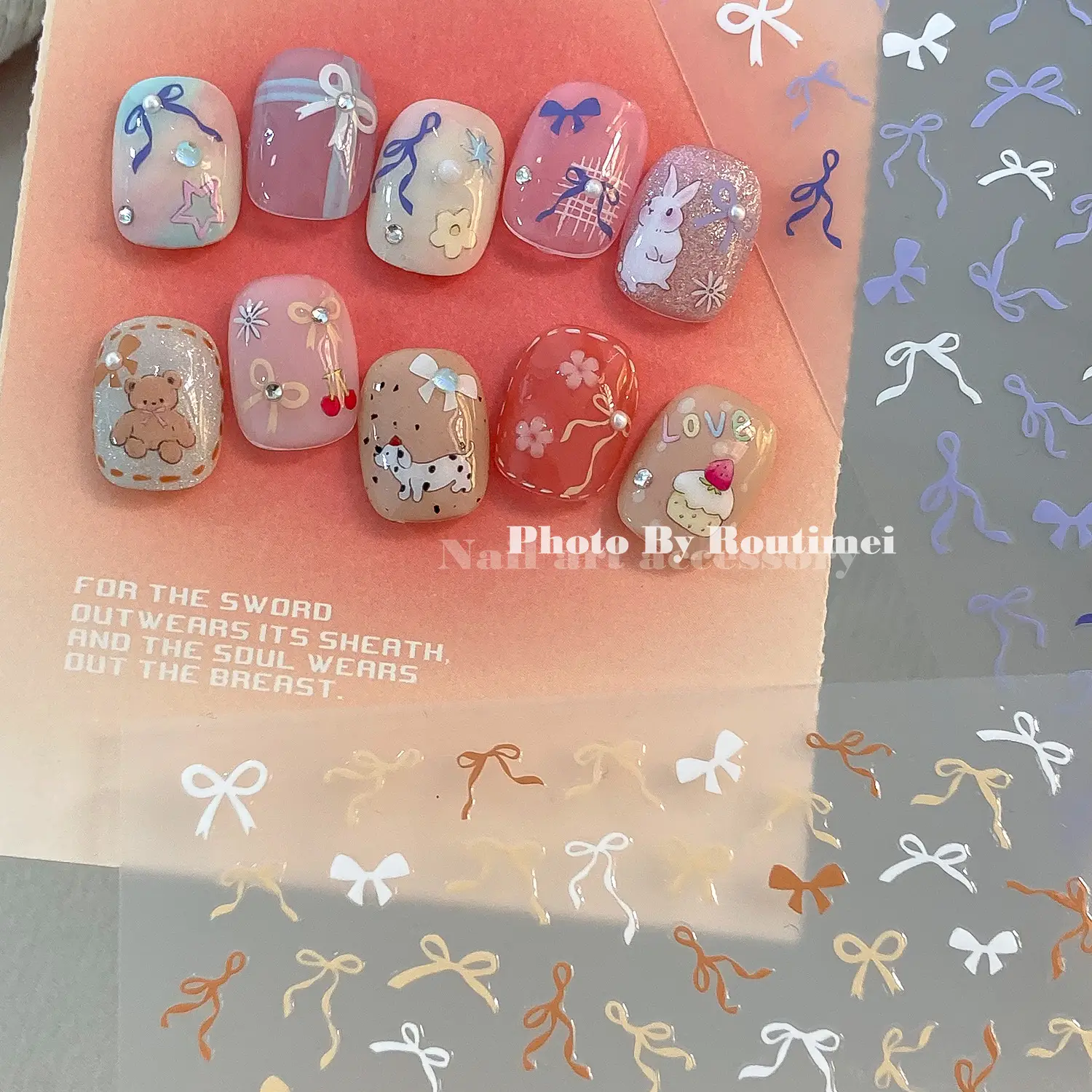 Joker Style Bow Nail Stickers Set of 12 — feature 20