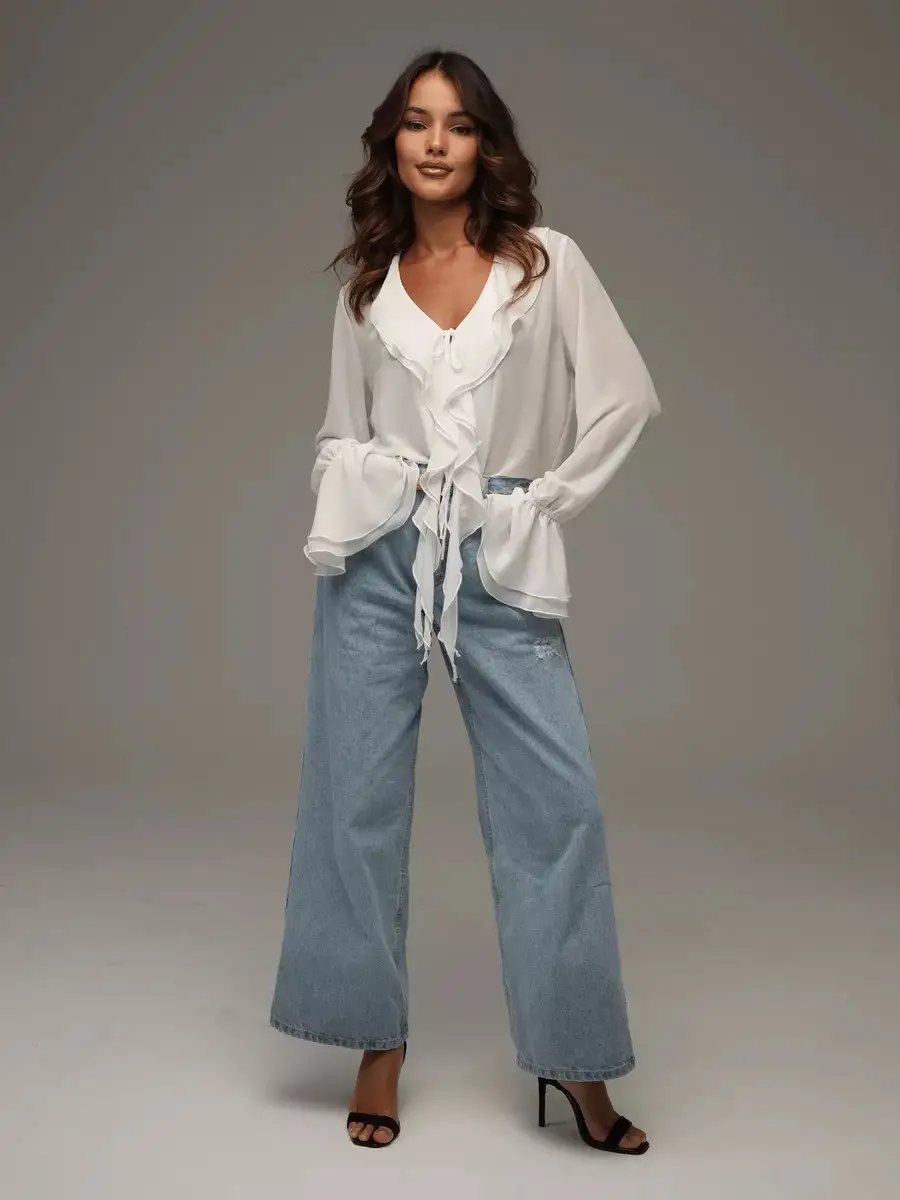 Spring 2025 V-Neck Ruffled Trumpet Shirt for Women — feature 18