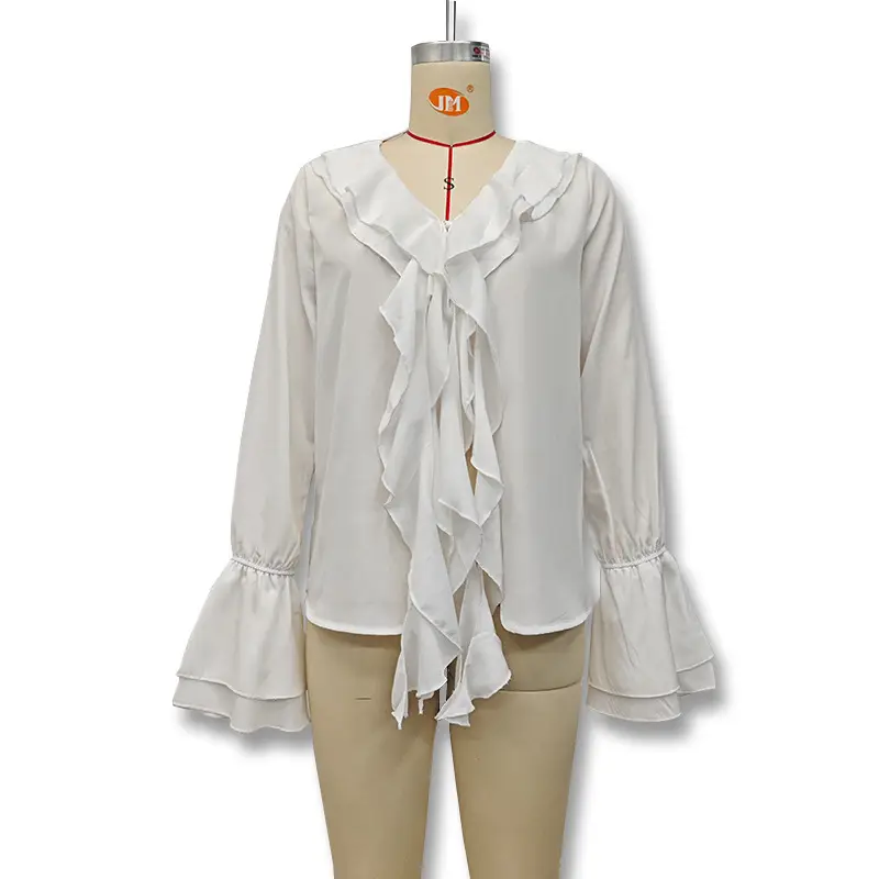 Spring 2025 V-Neck Ruffled Trumpet Shirt for Women — feature 29