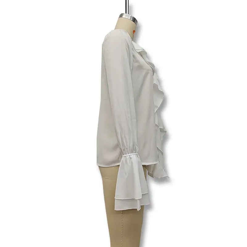 Spring 2025 V-Neck Ruffled Trumpet Shirt for Women — feature 30
