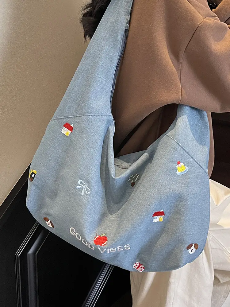 Blue Crossbody Denim Canvas Bag Large Capacity Women - Image 8