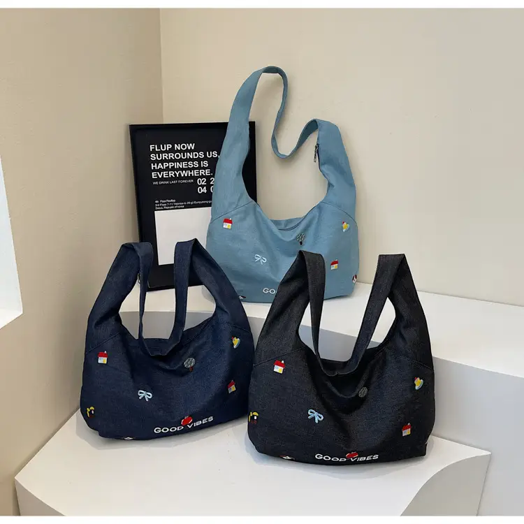 Blue Crossbody Denim Canvas Bag Large Capacity Women — feature 15