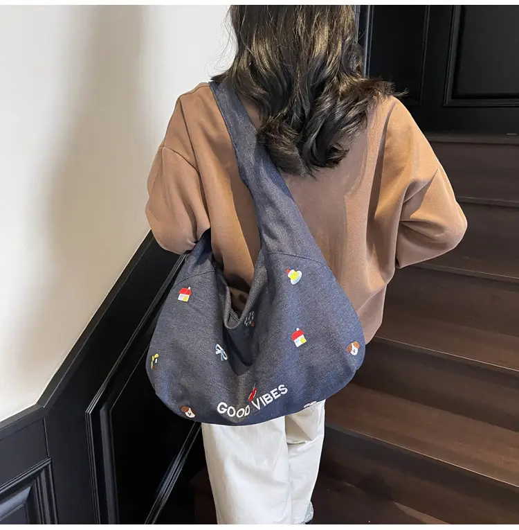 Blue Crossbody Denim Canvas Bag Large Capacity Women — feature 17