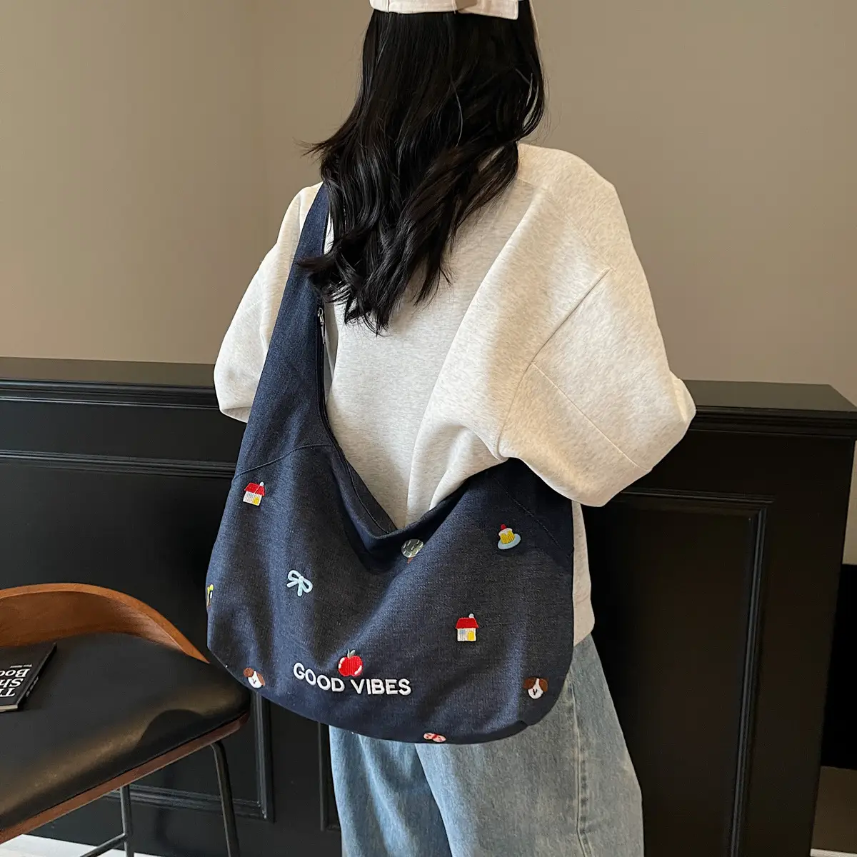 Blue Crossbody Denim Canvas Bag Large Capacity Women — feature 22