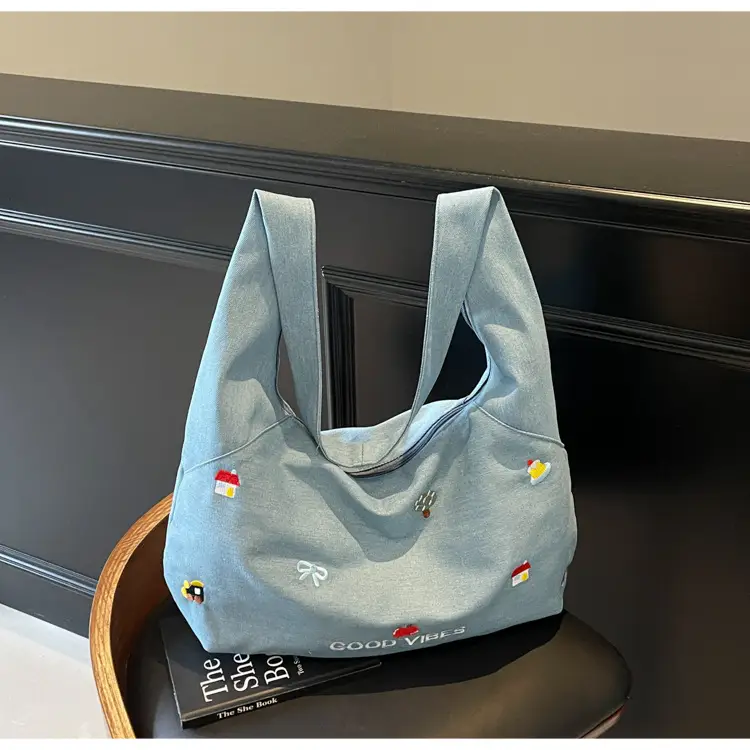 Blue Crossbody Denim Canvas Bag Large Capacity Women — feature 24