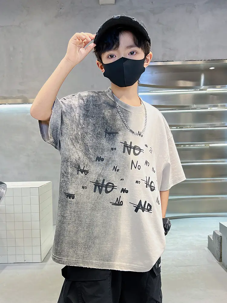 Summer Boys Gradient Letter T-Shirt New Kids Clothing