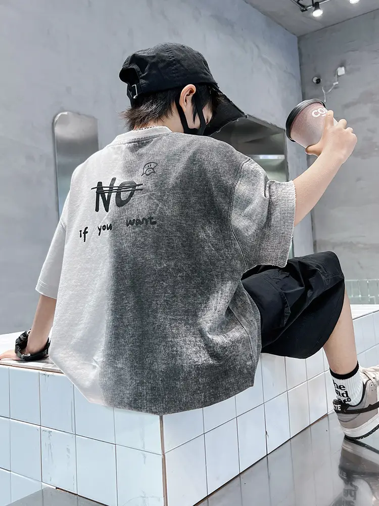 Summer Boys Gradient Letter T-Shirt New Kids Clothing
