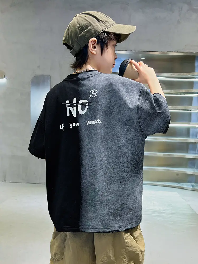 Summer Boys Gradient Letter T-Shirt New Kids Clothing