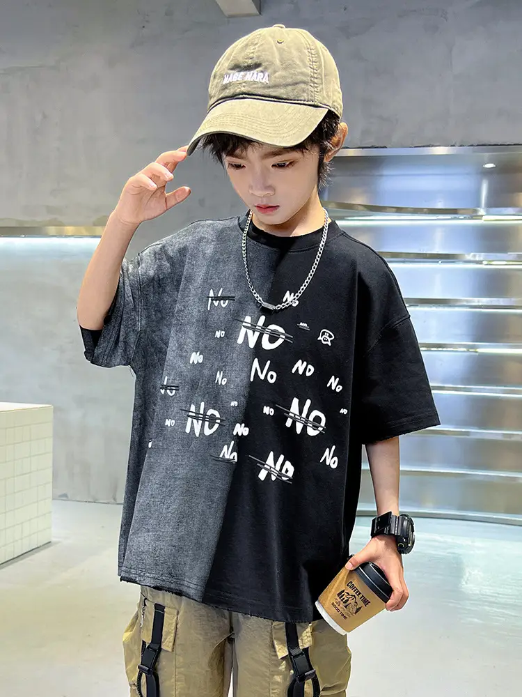 Summer Boys Gradient Letter T-Shirt New Kids Clothing